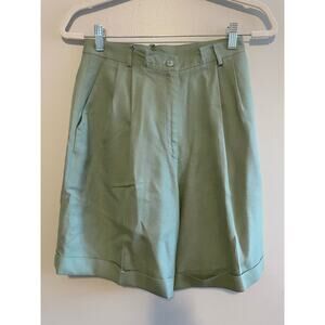 Vintage Talbots Size 10 Petite High Waist Linen Blend Shorts Green Pleated Front
